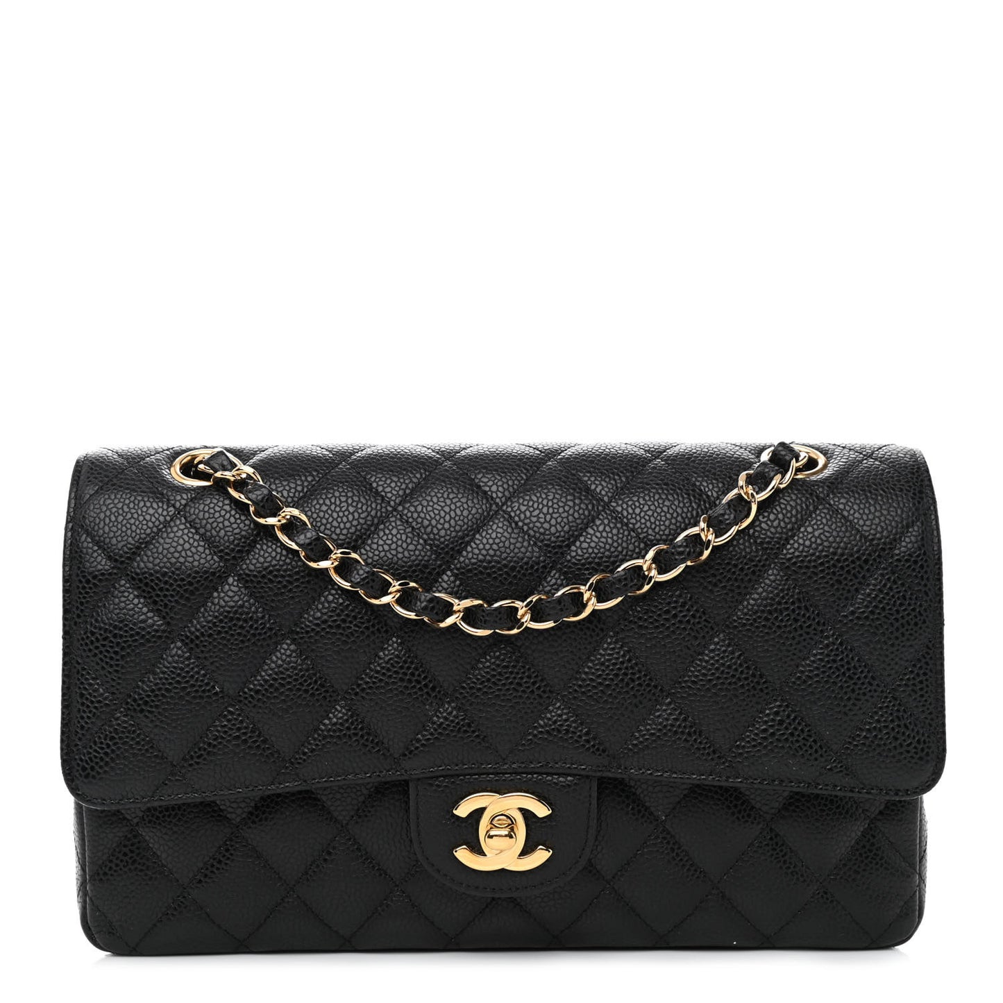 Caviar Quilted Medium Double Flap Black