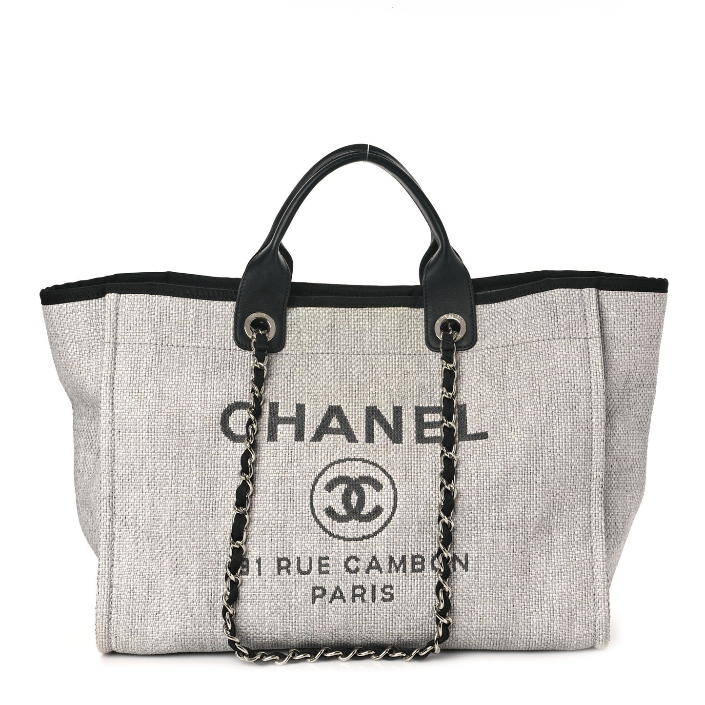 Woven Straw Raffia Medium Deauville Tote Grey
