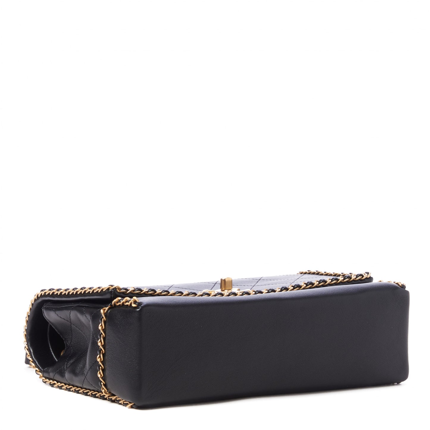 Calfskin Stitched Chain Flap Black