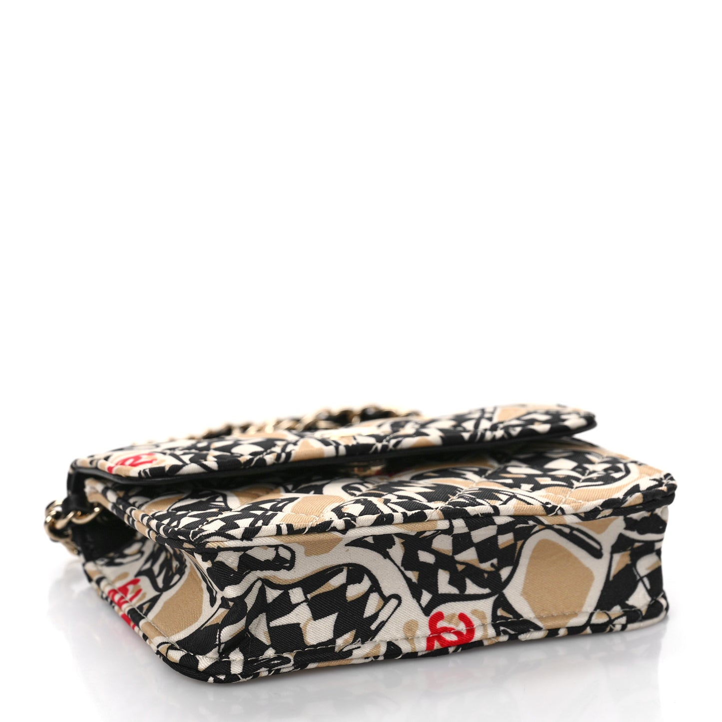 Canvas Check Flag Printed CC Clutch With Chain Beige Multicolor