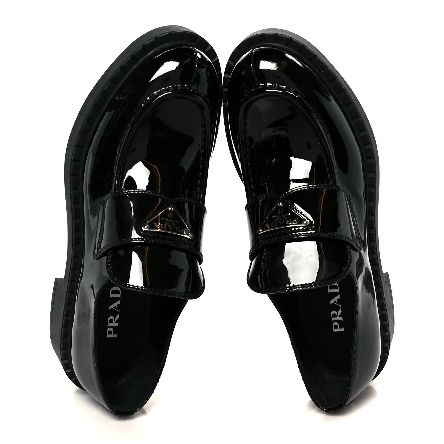 Prada Vernice Metal Triangle Logo 50mm Loafers 39.5 Black 2 of 9