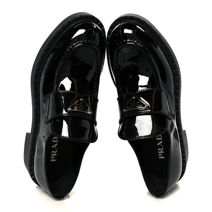 Prada Vernice Metal Triangle Logo 50mm Loafers 39.5 Black 2 of 9