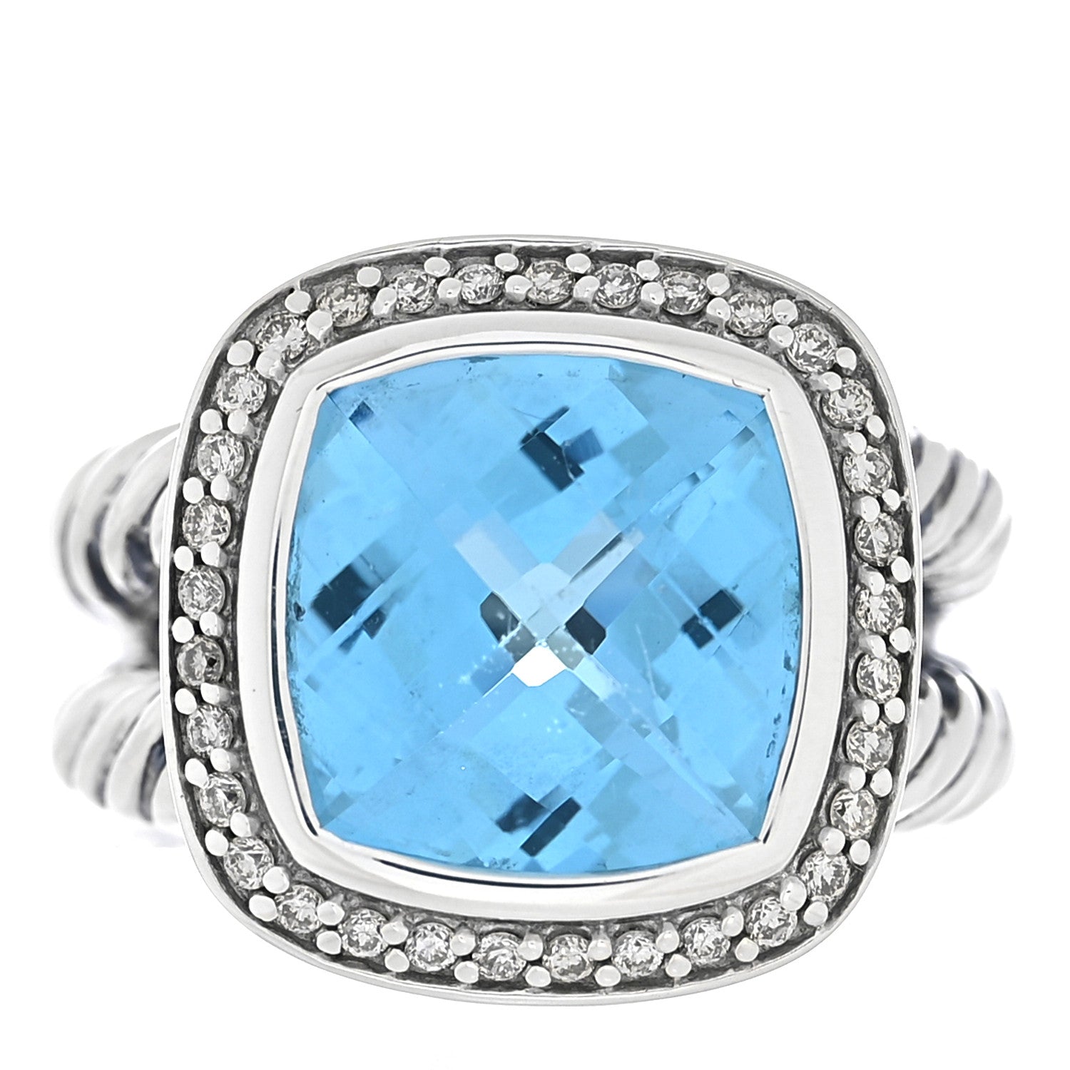 David Yurman Sterling Silver Diamond Blue Topaz 11mm Albion Ring 50 5.5 1 of 5