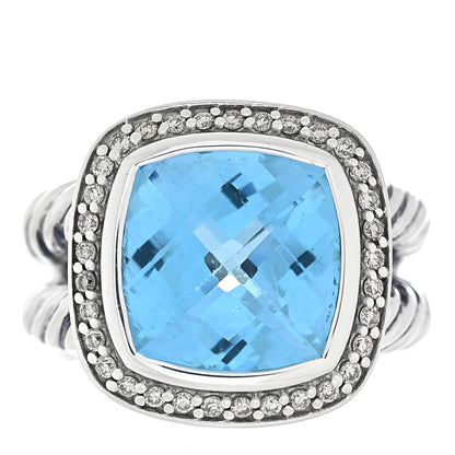 David Yurman Sterling Silver Diamond Blue Topaz 11mm Albion Ring 50 5.5 1 of 5