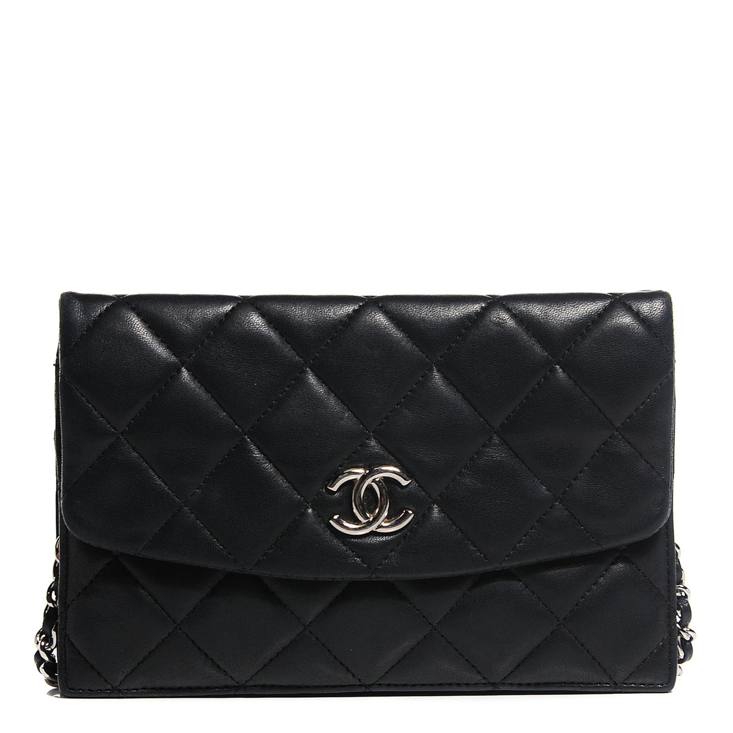 Lambskin Quilted Double Sided Wallet On Chain WOC Black