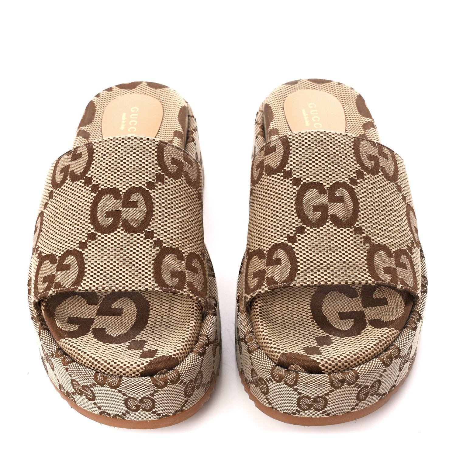 Gucci Monogram Maxi GG Angelina Platform 55mm Slide Sandals 38.5 Camel Ebony 2 of 11
