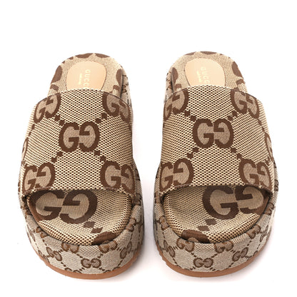Gucci Monogram Maxi GG Angelina Platform 55mm Slide Sandals 38.5 Camel Ebony 2 of 11