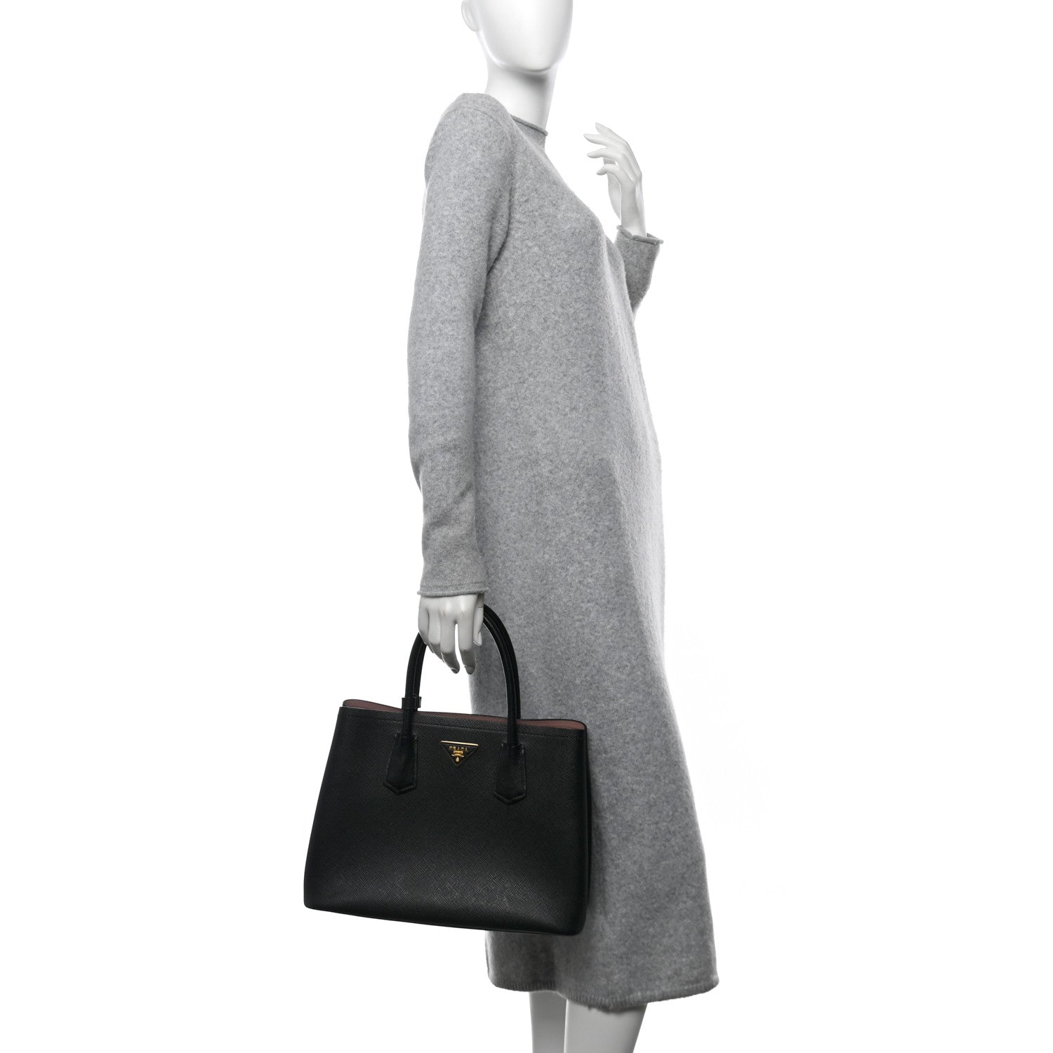 Prada Saffiano Cuir Medium Double Bag Black Mughetto 2 of 13