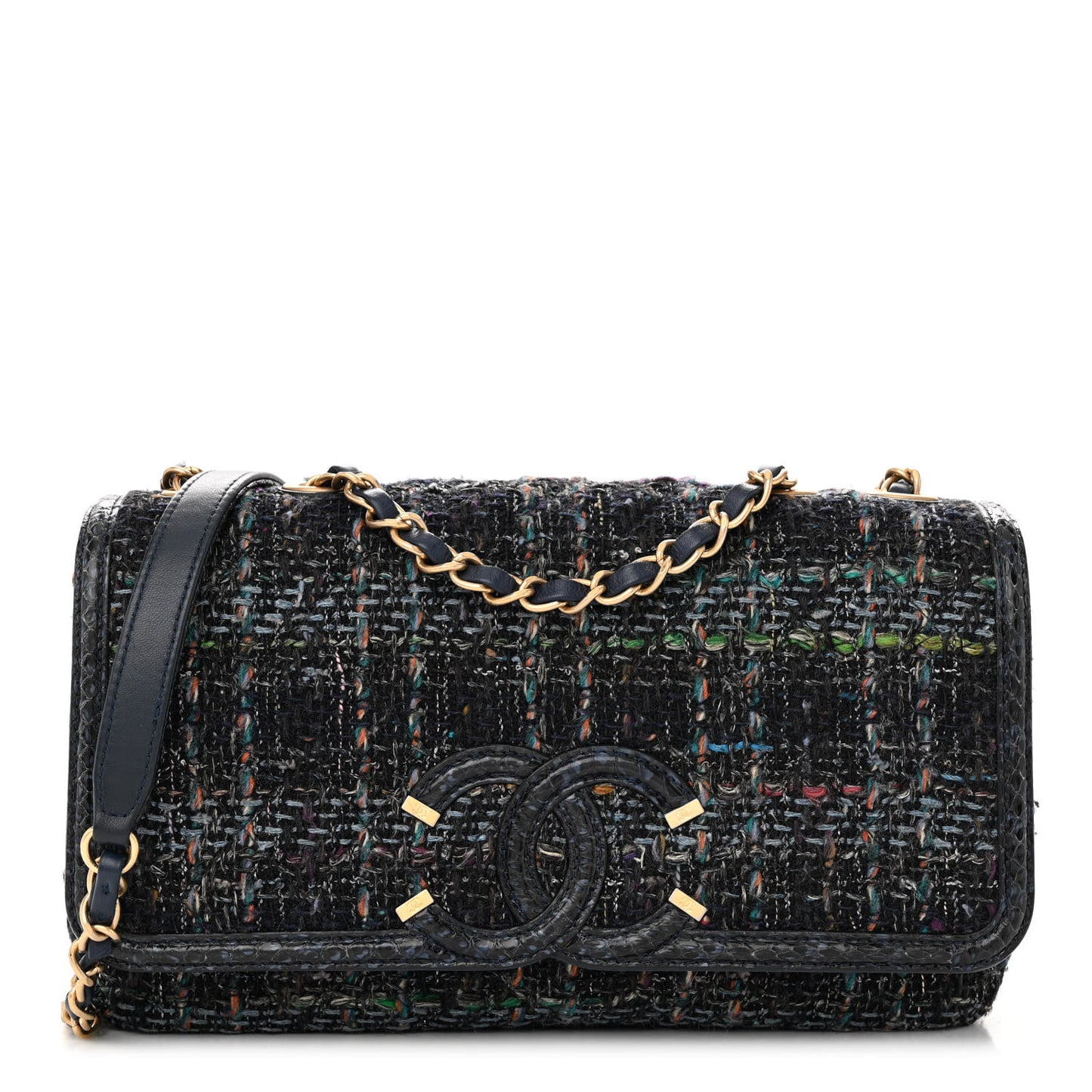 Tweed Snakeskin Quilted Medium CC Filigree Flap Blue Multicolor