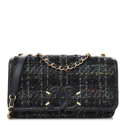 Chanel Tweed Snakeskin Quilted Medium CC Filigree Flap Blue Multicolor 1 of 12