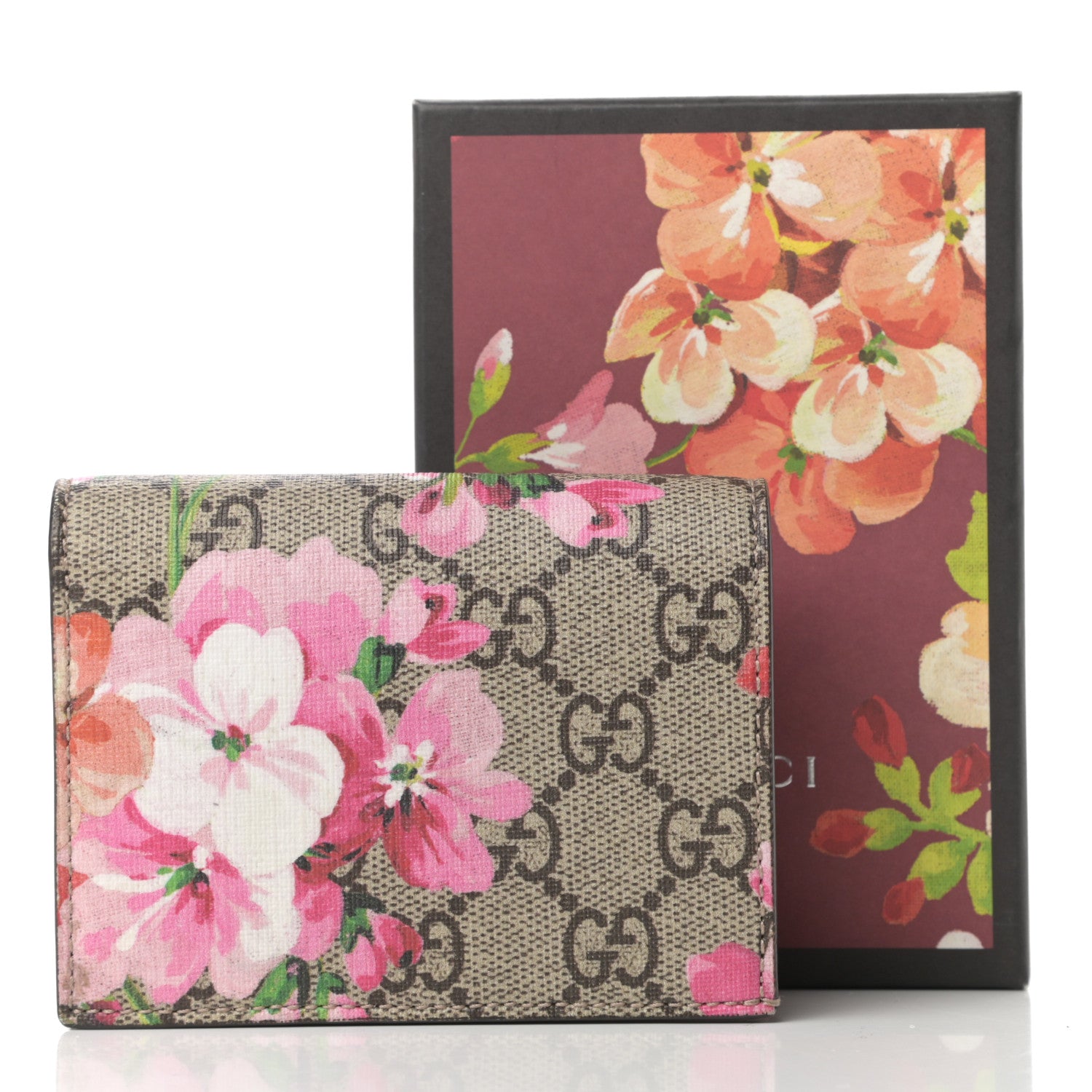 Gucci GG Supreme Monogram Blooms Card Case Beige Multicolor Dry Rose 7 of 7
