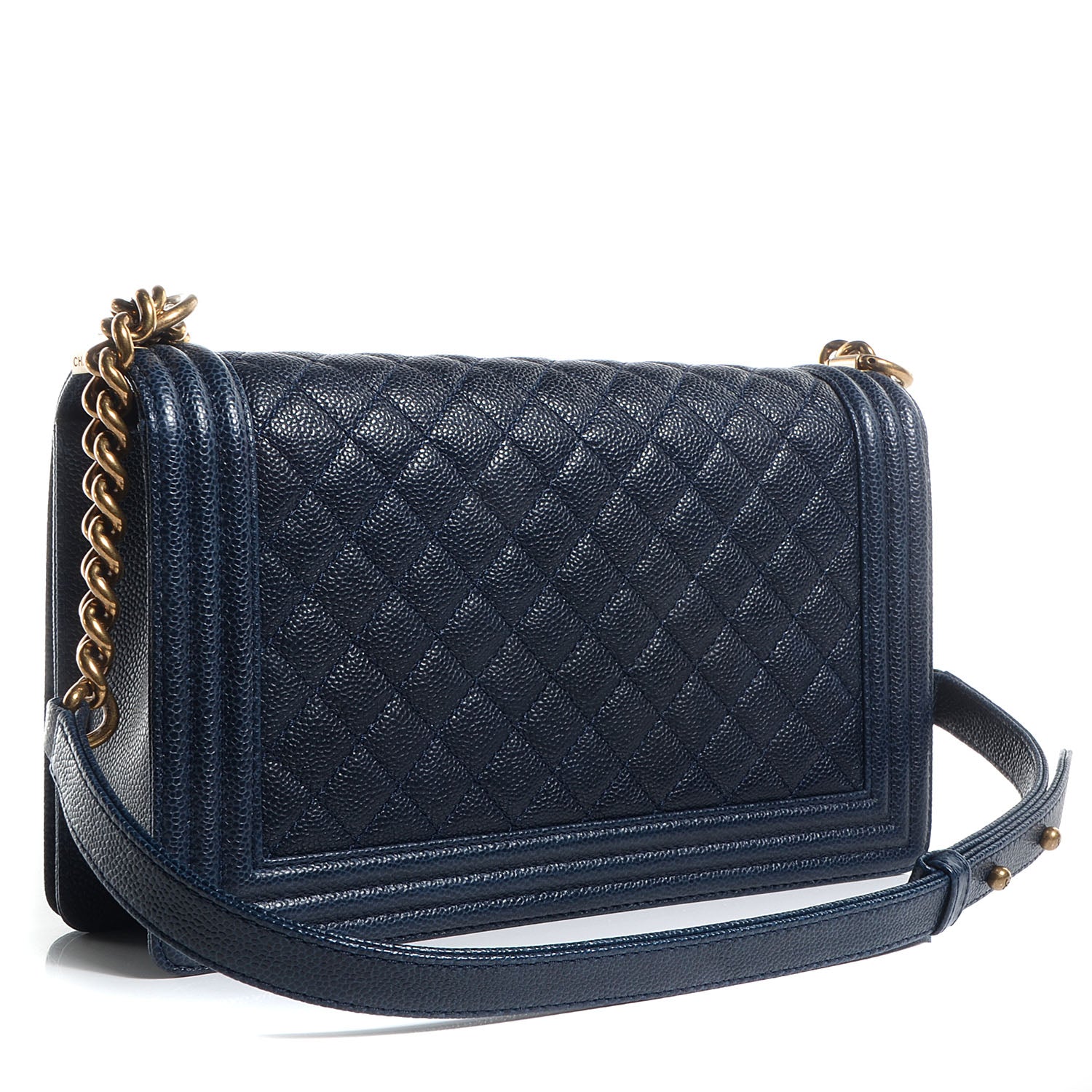 Chanel Caviar Quilted New Medium Boy Flap Dark Navy Blue 3 of 9