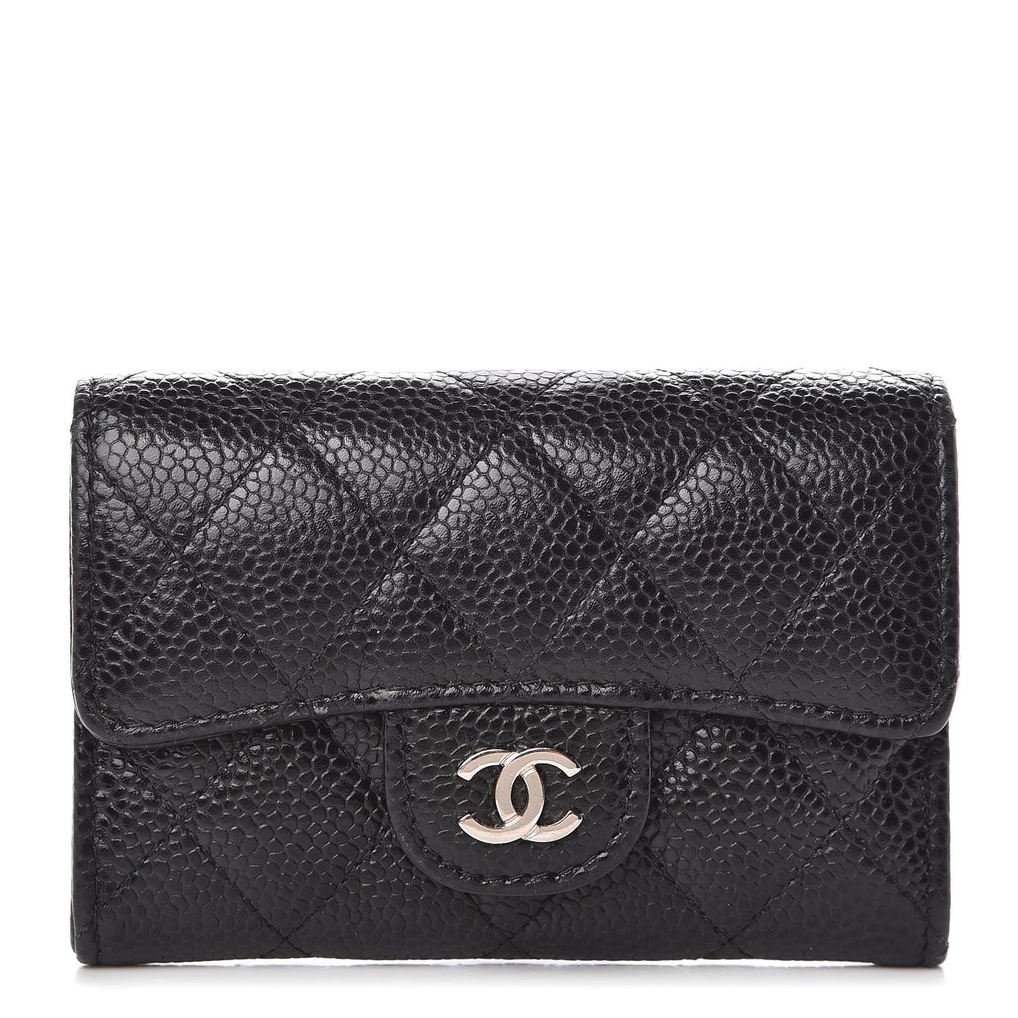 Caviar Quilted Flap Card Holder Black