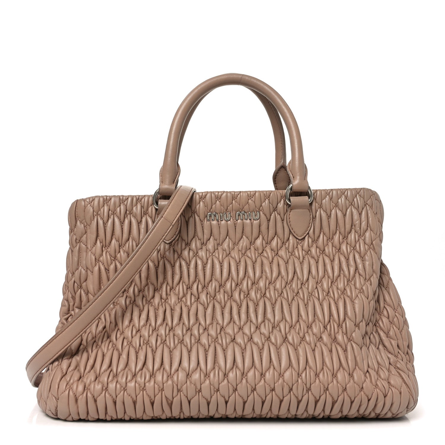 Miu Miu Nappa Matelasse Swarovski Crystal Tote Cammeo 1 of 9