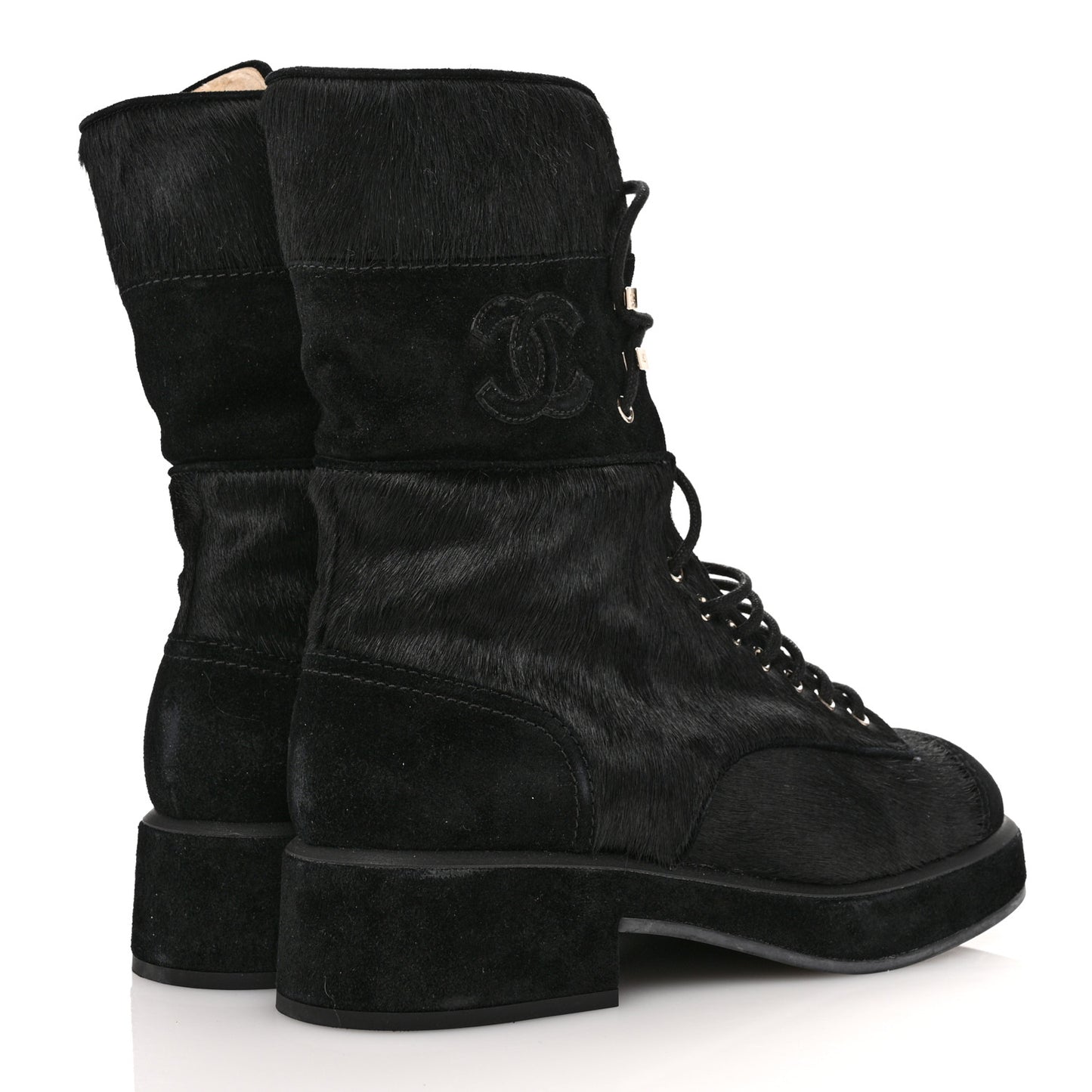 Suede Pony Hair Shearling Lace Up Combat Boots 40 Black