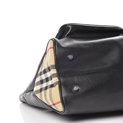 Burberry Calfskin Haymarket Check Toggle Shoulder Bag Black 13 of 14