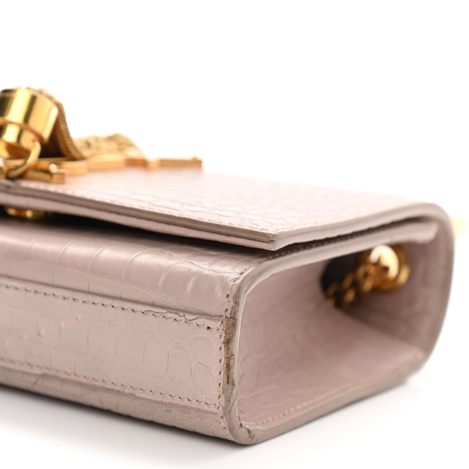 Saint Laurent Calfskin Crocodile Embossed Small Classic Monogram Kate Tassel Satchel Light Pink 9 of 13