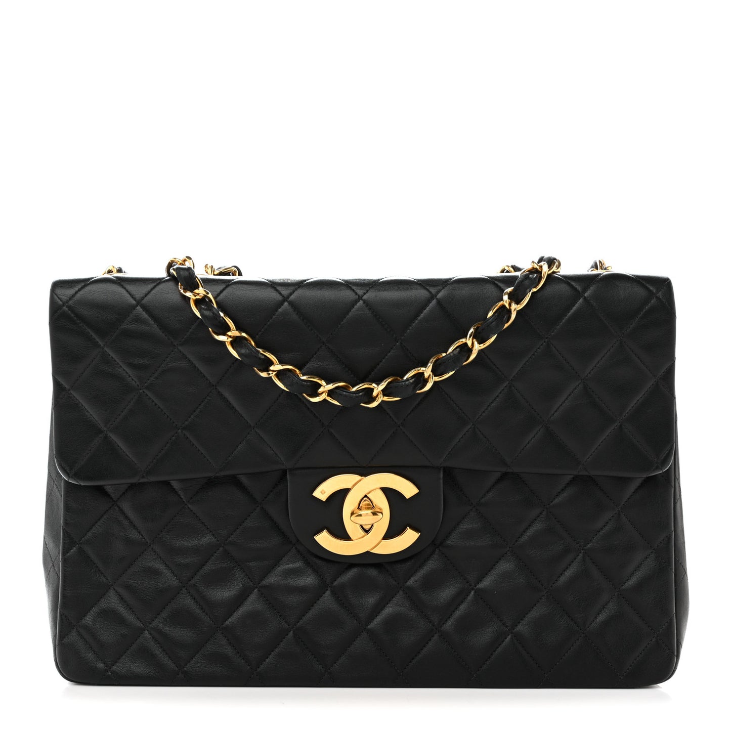 Lambskin Quilted XL Jumbo Single Flap Black