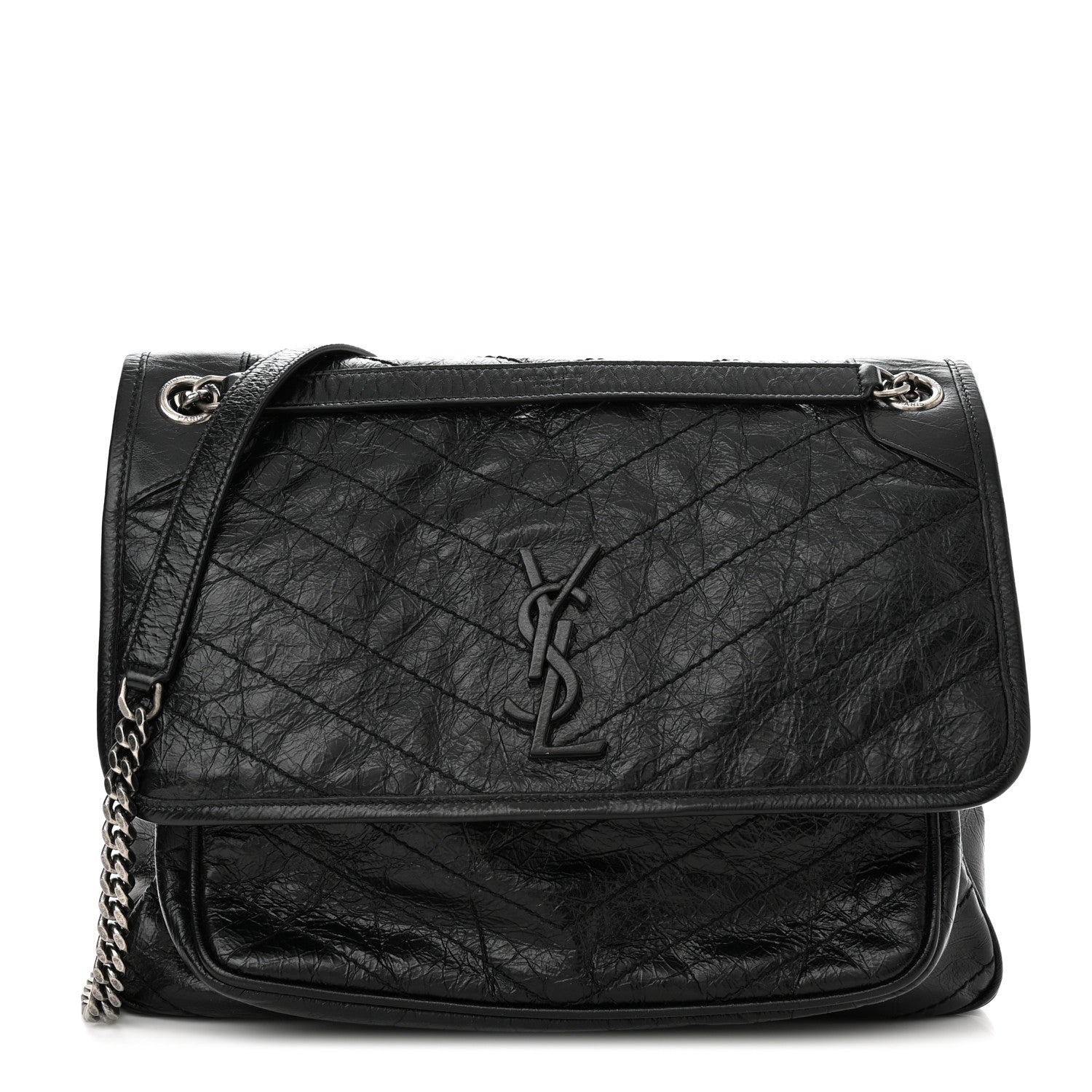 Saint Laurent Crinkled Calfskin Matelasse Monogram Large Niki Chain Satchel Black 1 of 11