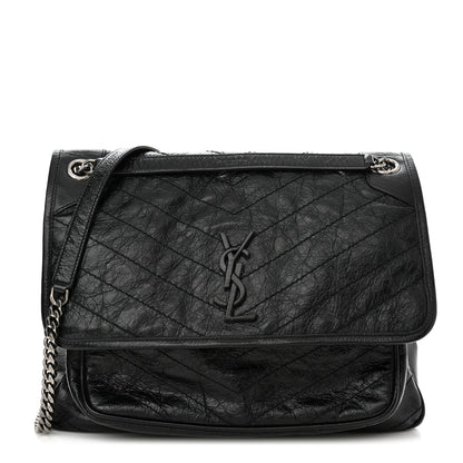 Saint Laurent Crinkled Calfskin Matelasse Monogram Large Niki Chain Satchel Black 1 of 11