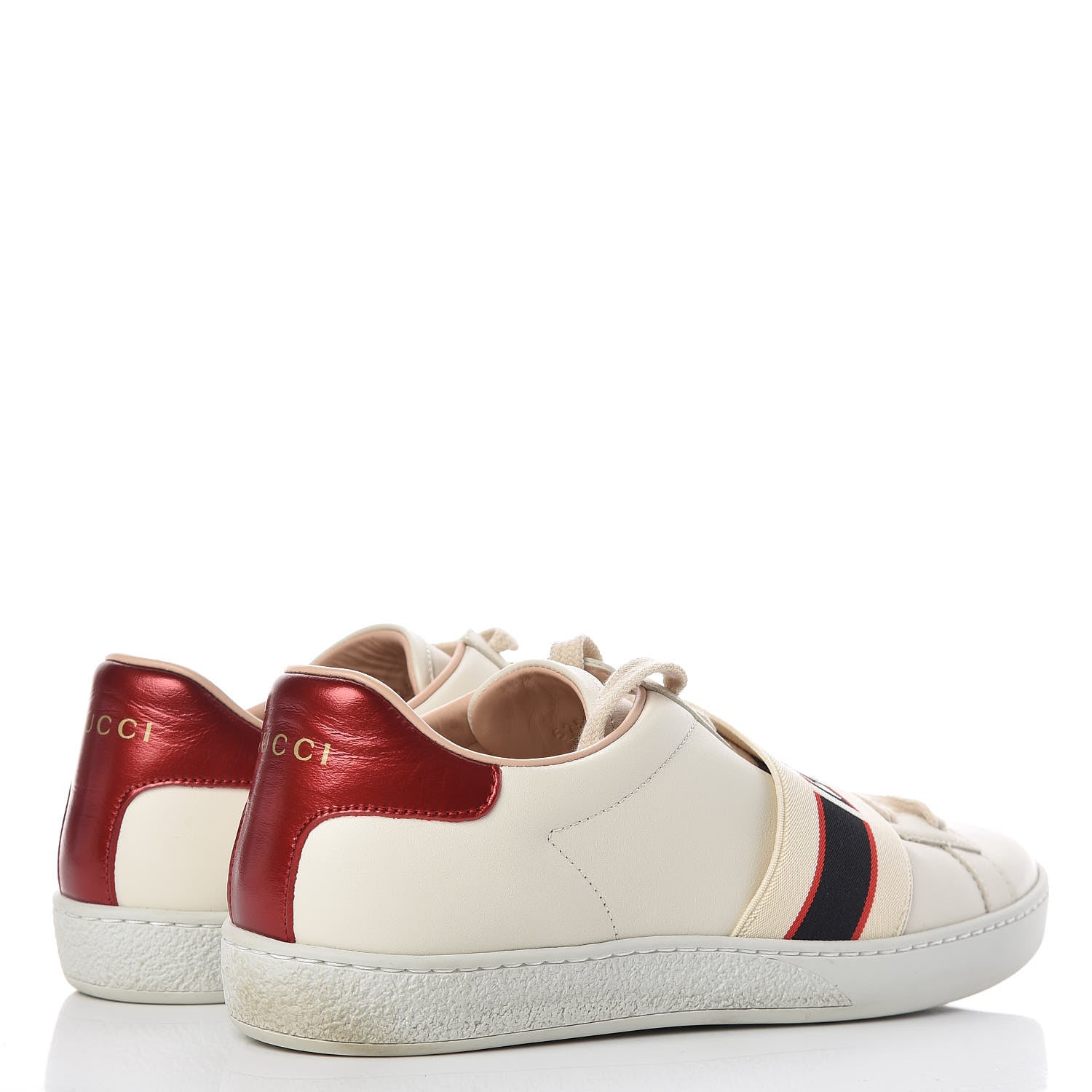 Gucci Calfskin Stripe Womens New Ace Sneakers 37.5 New Mystic White Ecru Red Flame 4 of 15
