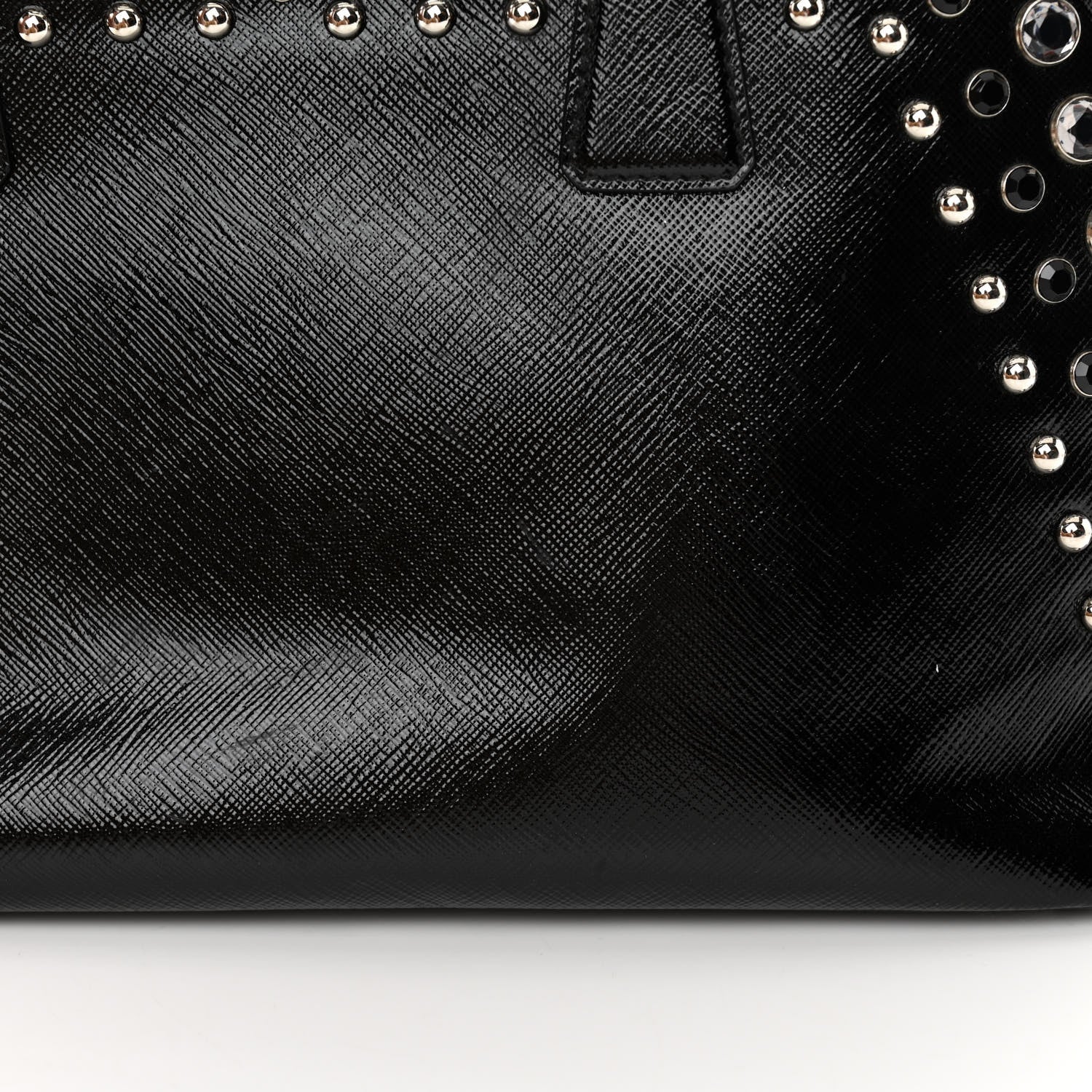 Prada Saffiano Vernice Small Crystal Pyramid Bag Black 14 of 16