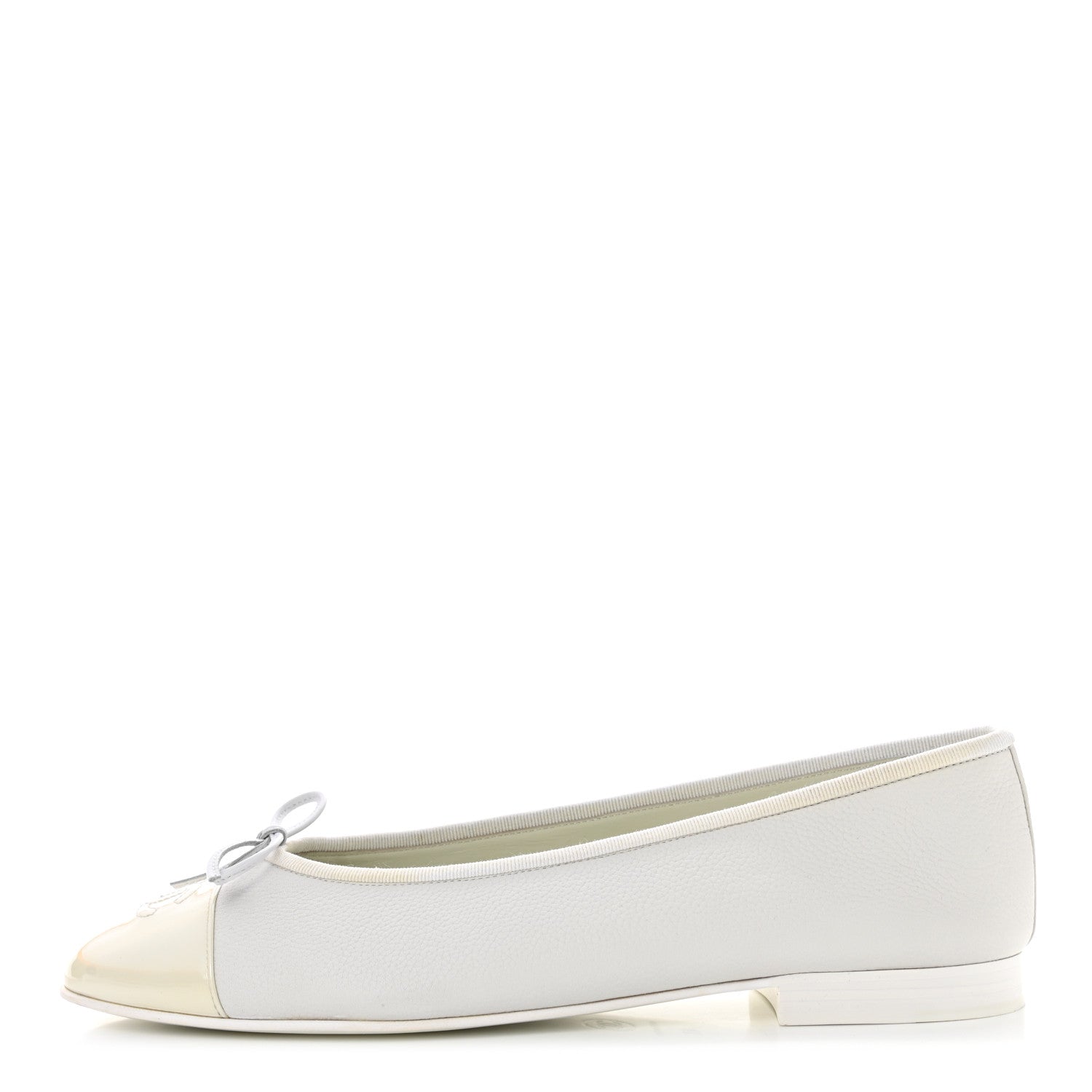 Chanel Calfskin Patent Cap Toe CC Ballerina Flats 41 White 1 of 9