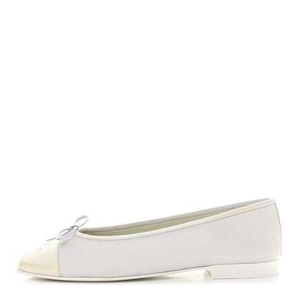 Chanel Calfskin Patent Cap Toe CC Ballerina Flats 41 White 1 of 9