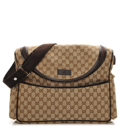 Gucci Monogram Natural Pigskin Large Diaper Bag Beige Ebony Cocoa Dark Chocolate 1 of 8
