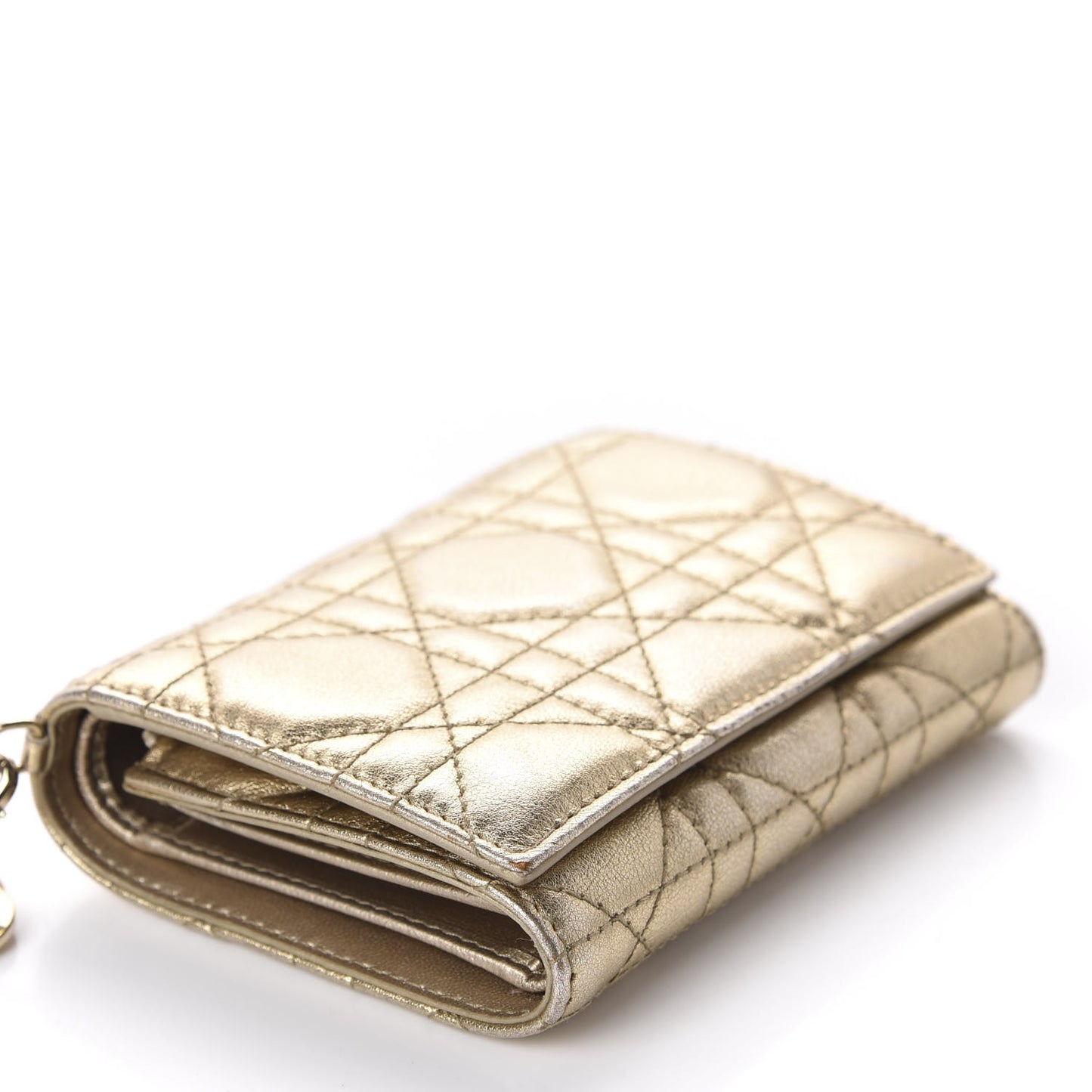 Metallic Lambskin Cannage Lady Dior Wallet Gold