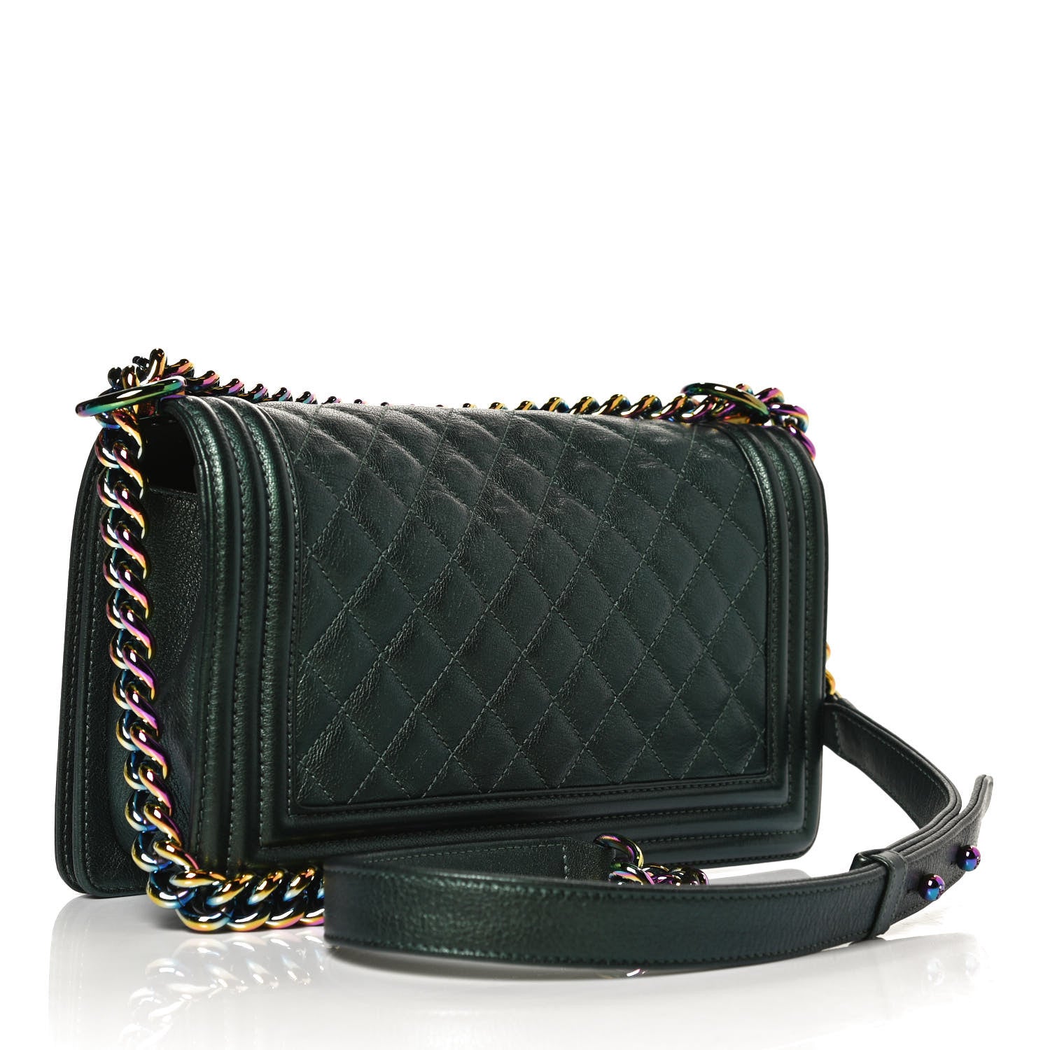 Chanel Iridescent Goatskin Quilted Medium Boy Flap Green 2 of 9