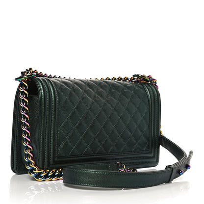 Chanel Iridescent Goatskin Quilted Medium Boy Flap Green 2 of 9