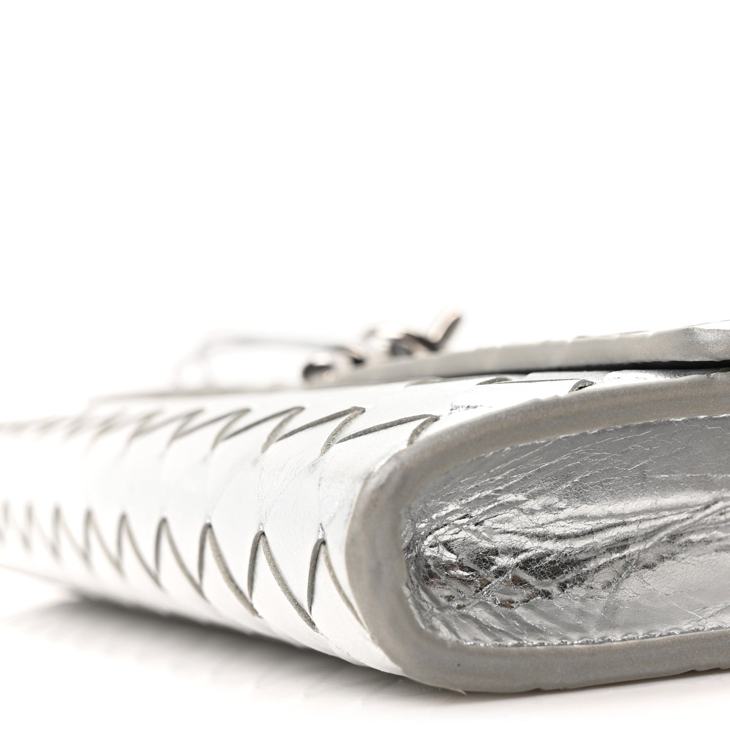 Metallic Nappa Intrecciato Long Andiamo Top Handle Silver