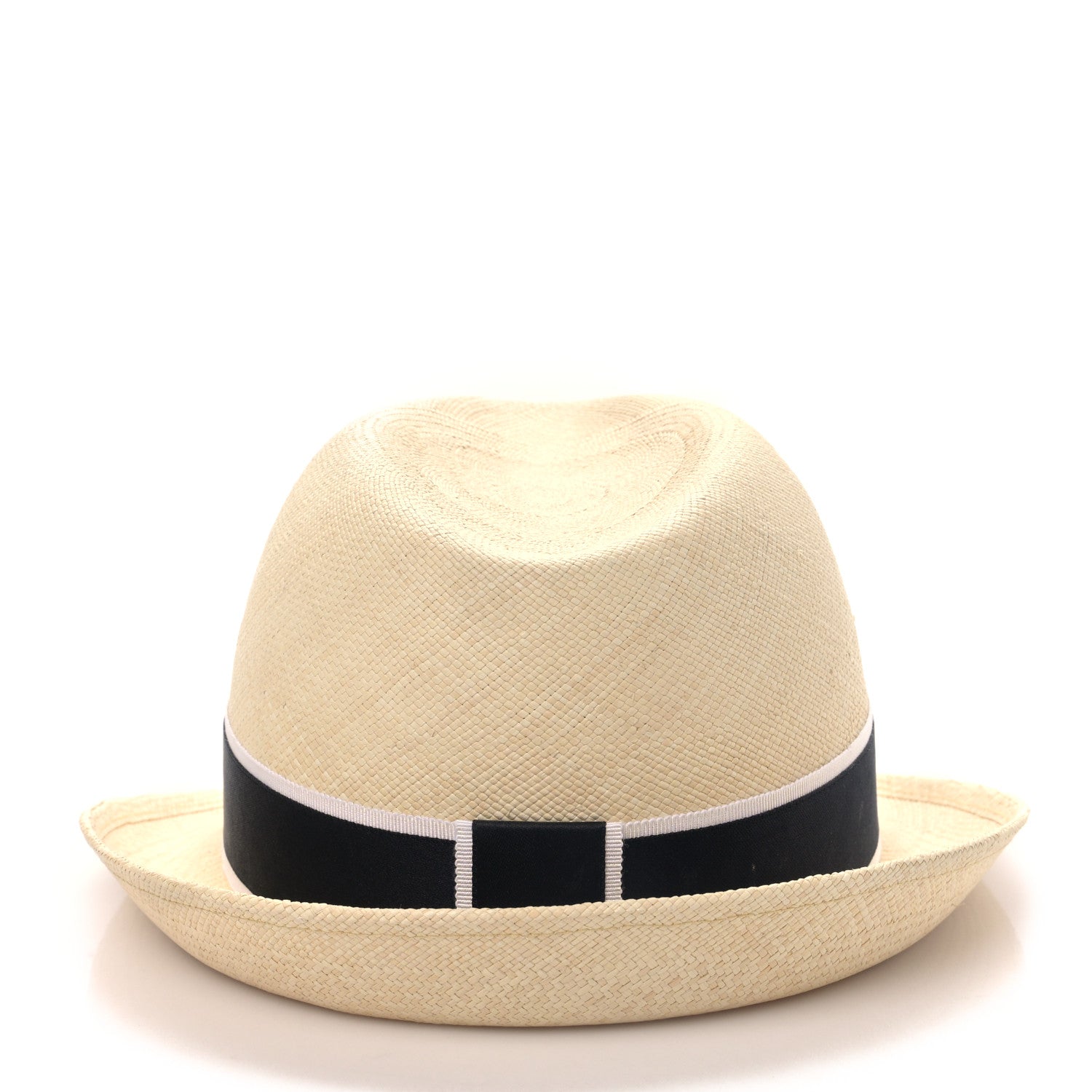 Chanel Straw Grosgrain Ribbon Fedora Hat M Beige Black 5 of 8