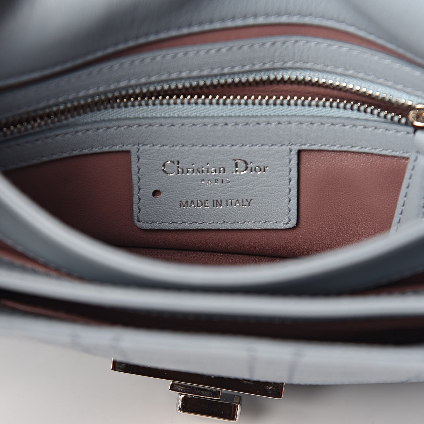 Calfskin Cannage Stitched Small Diorling Blue Porcelain