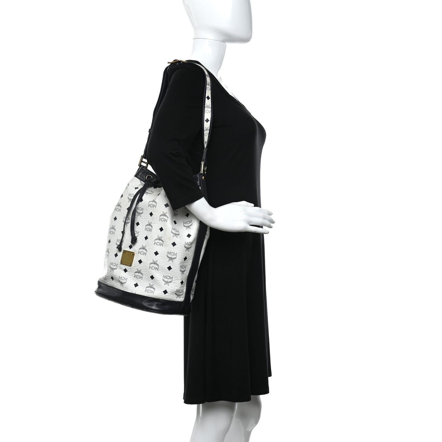 Visetos Small Heritage Drawstring Bucket Bag White Black