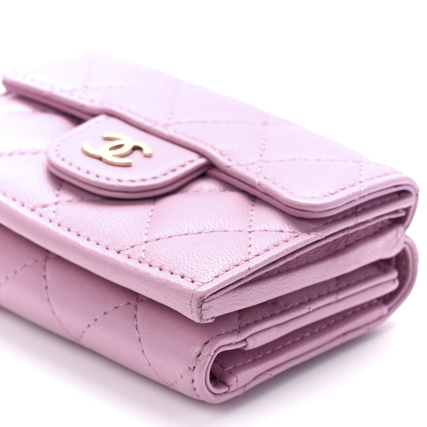 Lambskin Quilted Double Flap Wallet Light Pink