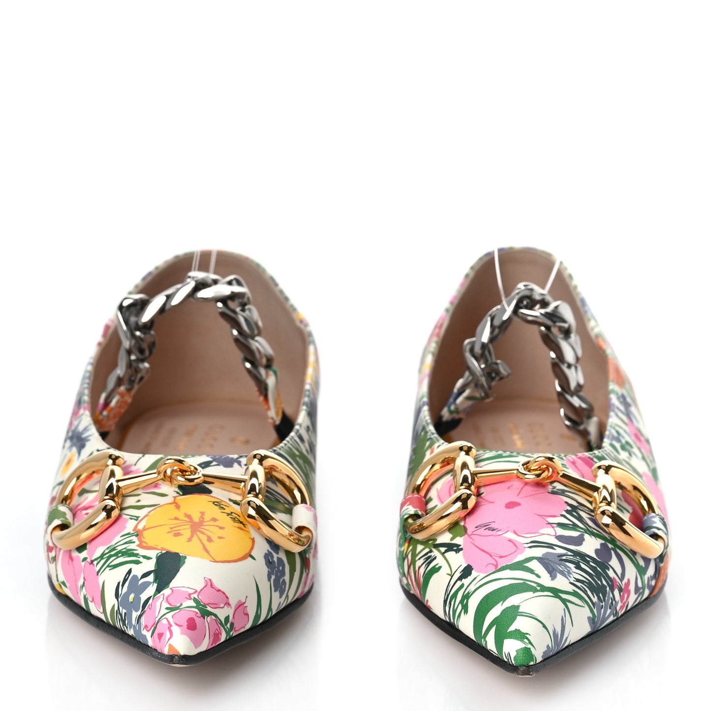 X KEN SCOTT Canvas Infinity Giardino d Apri Deva Horsebit Chain Embellished Flats 37.5 Ivory Pink