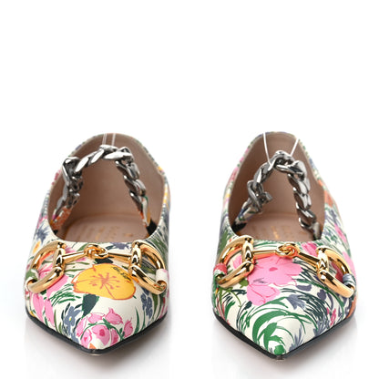Gucci X KEN SCOTT Canvas Infinity Giardino d Apri Deva Horsebit Chain Embellished Flats 37.5 Ivory Pink 2 of 9