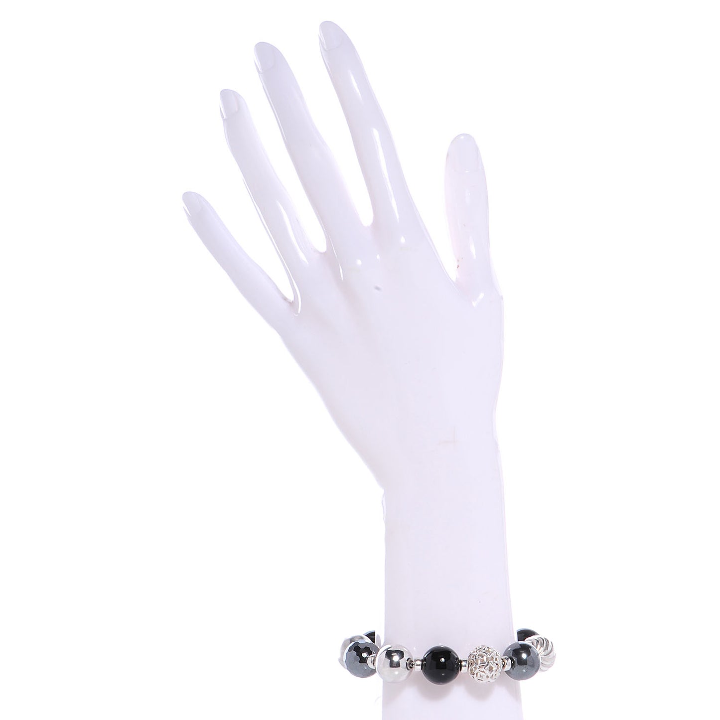 Sterling Silver Black Onyx Hematine 12-14mm Elements Bracelet