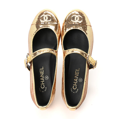 Chanel Sequin Mary Jane Flats 40 Golden 2 of 10