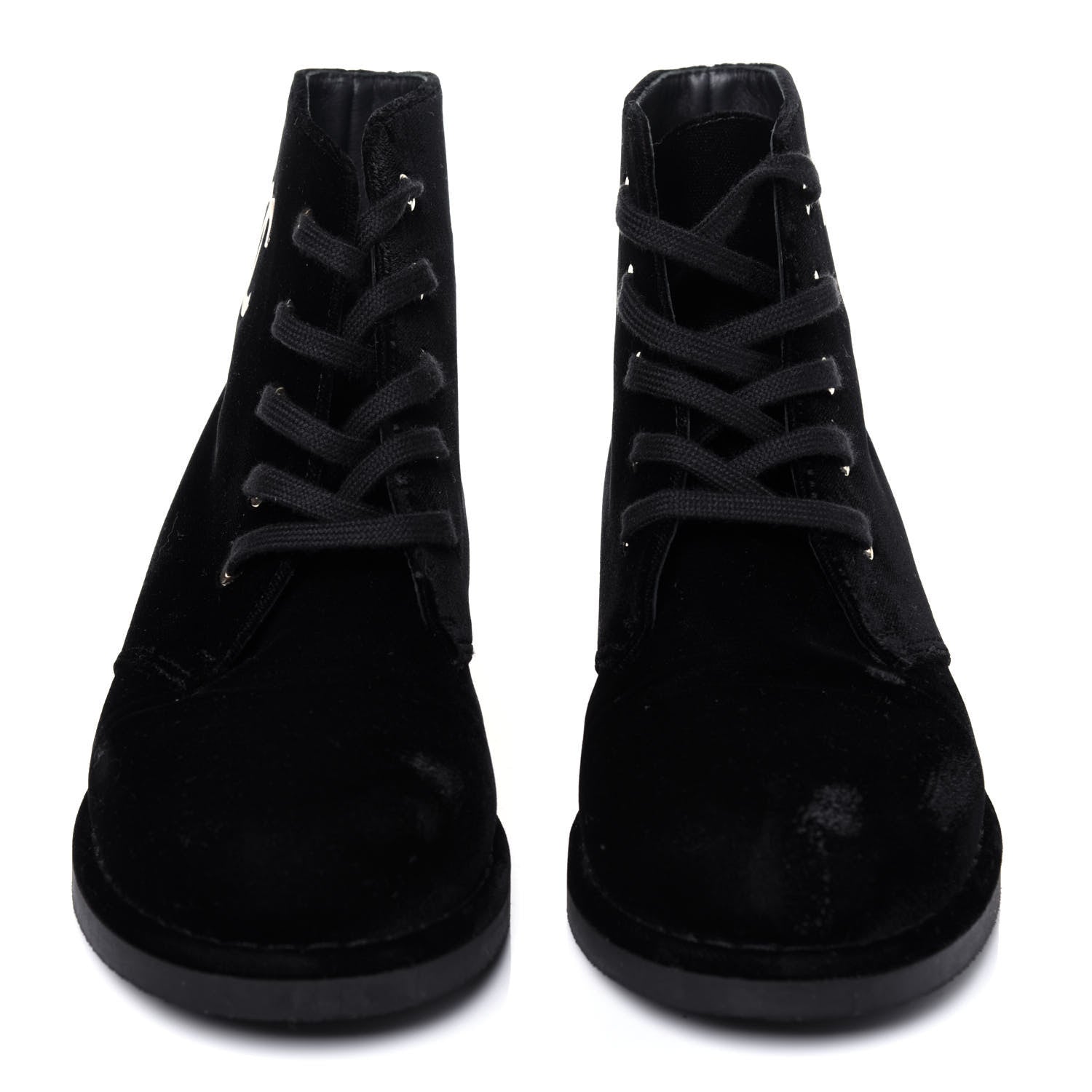 Chanel Velvet CC Lace Up Boots 36.5 Black 2 of 13