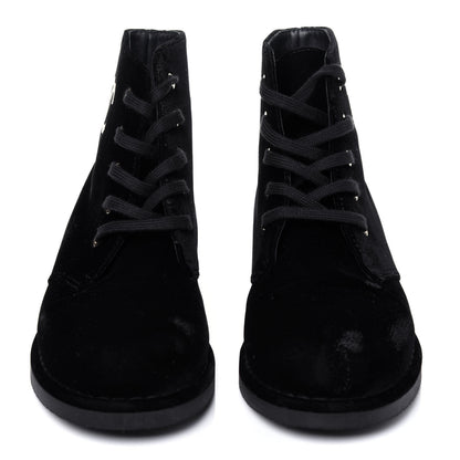 Chanel Velvet CC Lace Up Boots 36.5 Black 2 of 13