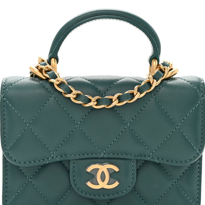 Chanel Lambskin Quilted Top Handle Flap Coin Purse With Chain Green 7 of 10