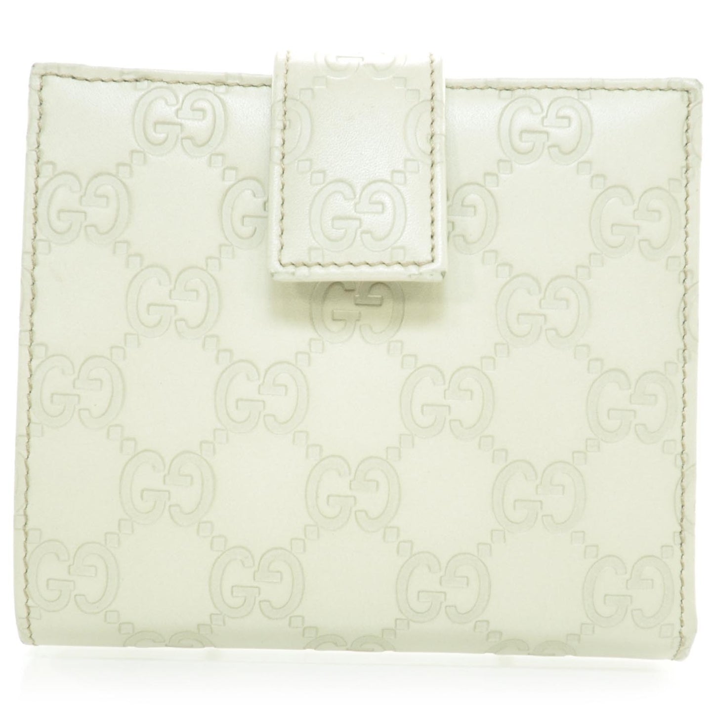 Guccissima Margaux Calfskin Metal Bar French Flap Wallet Mystic White