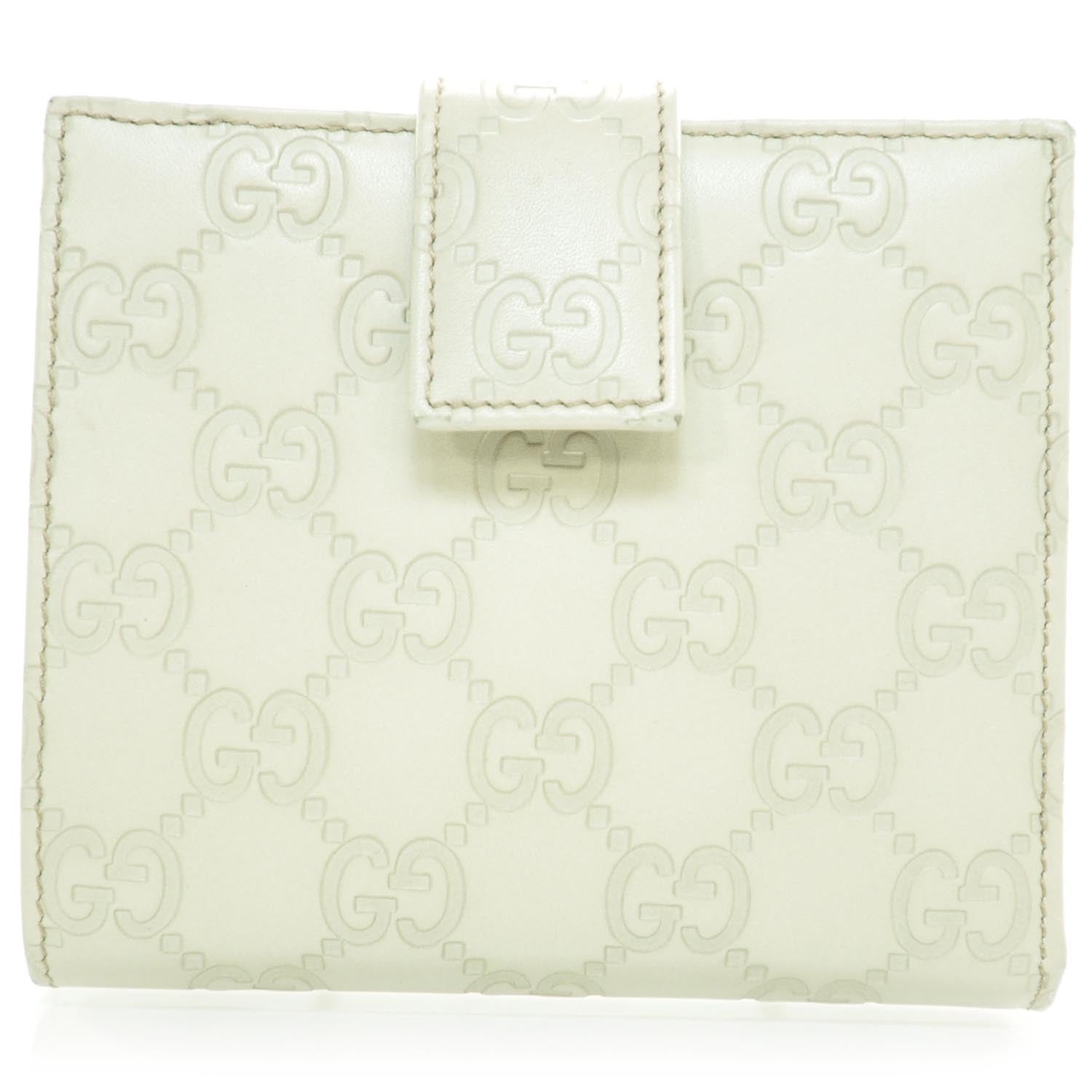 Gucci Guccissima Margaux Calfskin Metal Bar French Flap Wallet Mystic White 5 of 9