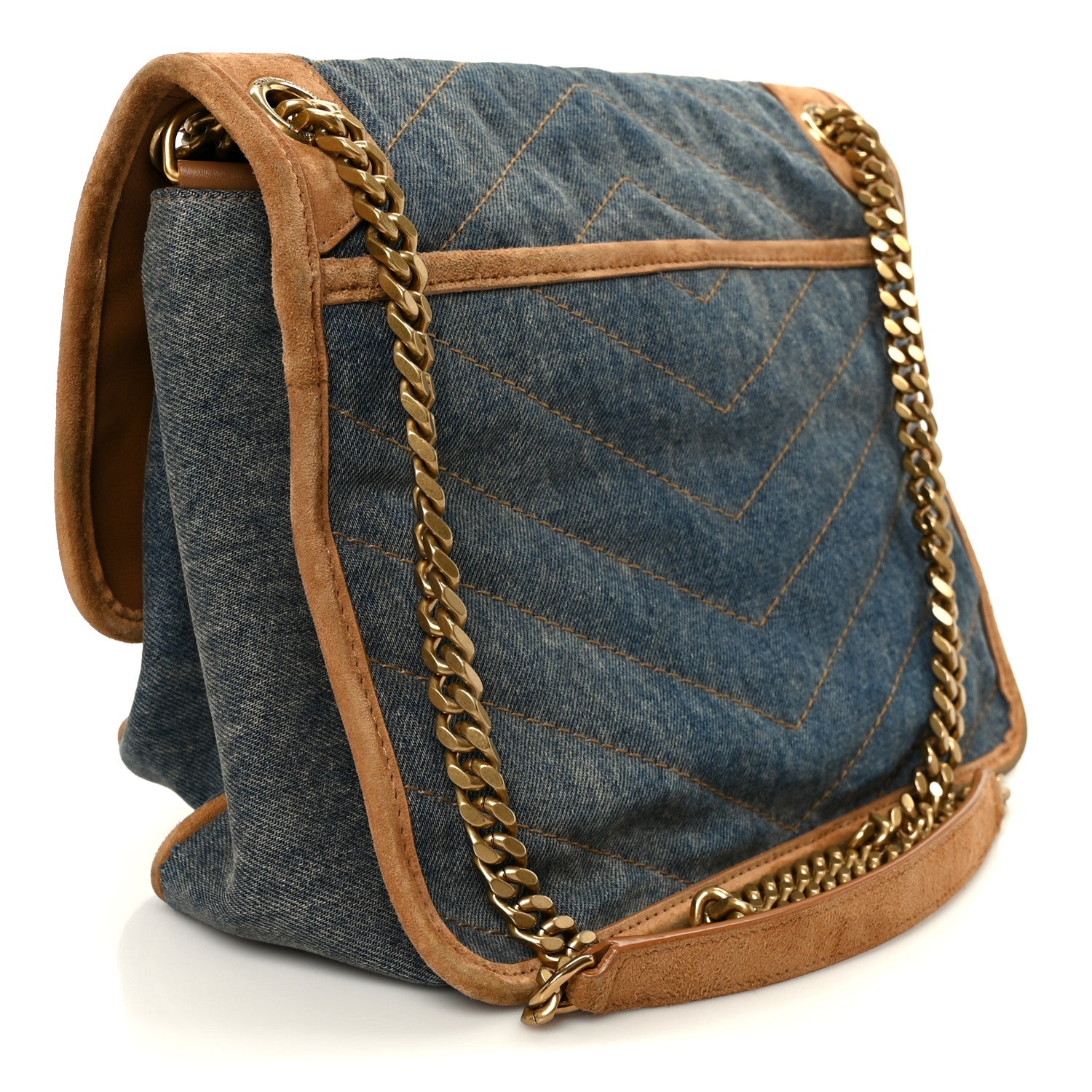 Saint Laurent Denim Suede Monogram Medium Niki Chain Satchel Blue Cinnamon 3 of 10