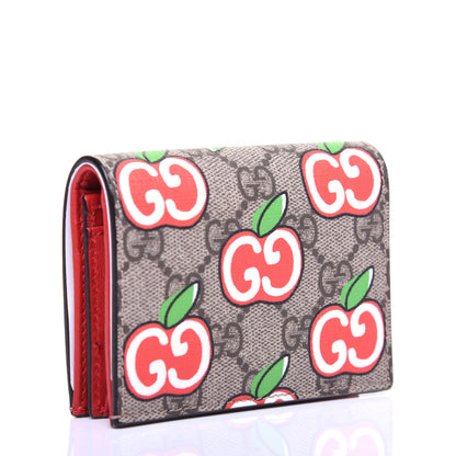Gucci GG Supreme Monogram Apple Card Case Wallet Beige Multicolor Lobster Red 3 of 11
