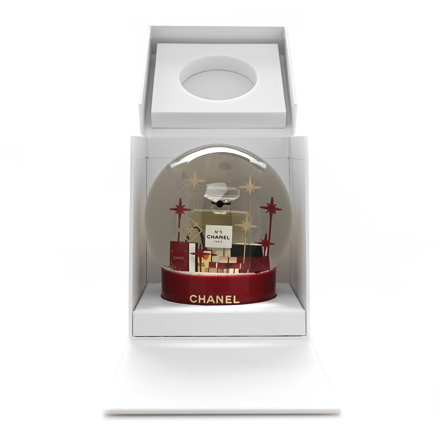 Glass CC Shopping Bag Snow Globe Burgundy