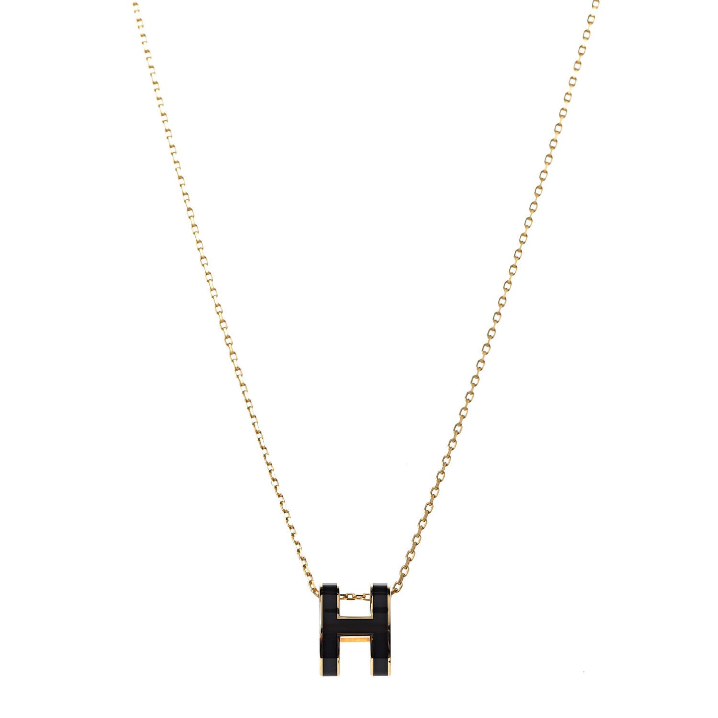 Lacquered Gold Pop H Pendant Necklace Black